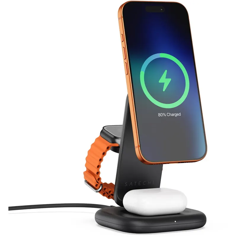 Satechi Satechi 3-in-1 Foldable Qi2 25W Wireless Charging Stand -Type A,G,C for US,EU,UK - Space Black