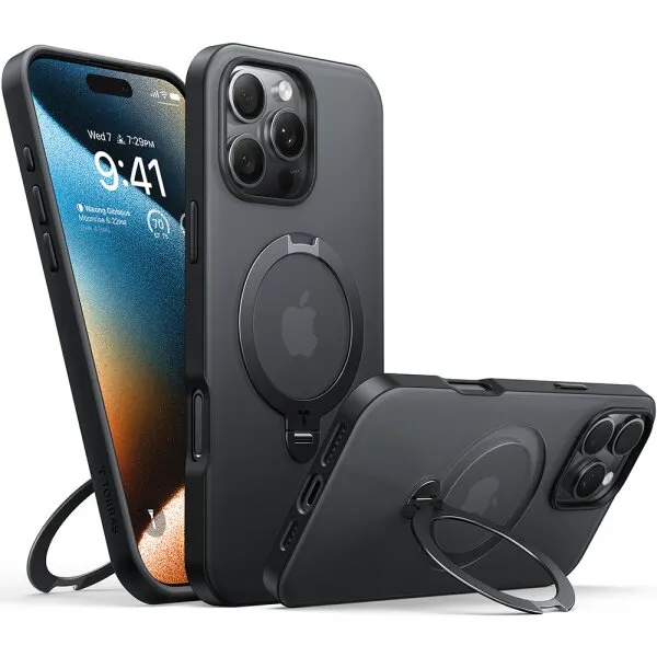 Torras Husa MagSafe pentru Apple iPhone 16 Pro, Torras, Ostand Spin, Neagra