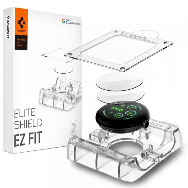 Spigen Folie Protectie Spigen Elite Shield EZ FIT pentru Google Pixel Watch 45mm Series, Set 2 bucati, Sticla Securizata, Transparenta AFL08525