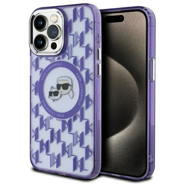 Karl Lagerfeld Husa MagSafe pentru Apple iPhone 15 Pro, Karl Lagerfeld, IML Monogram Karl & Choupette's Heads, Mov