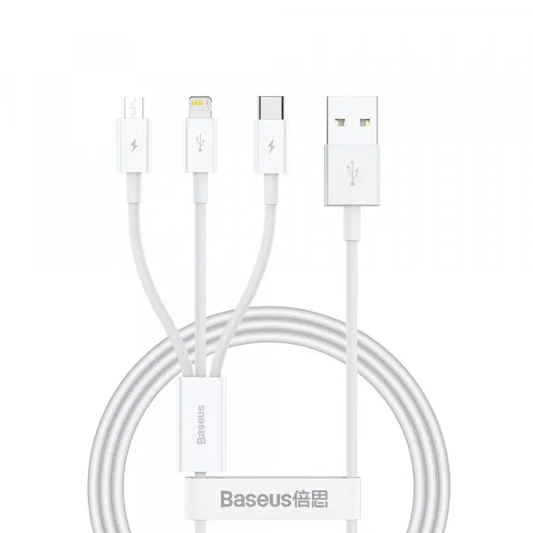 BASEUS Cablu Incarcare USB-A - Lightning / microUSB / USB-C Baseus Superior 3in1 Series, 20W, 1m, Alb P10320105221-00