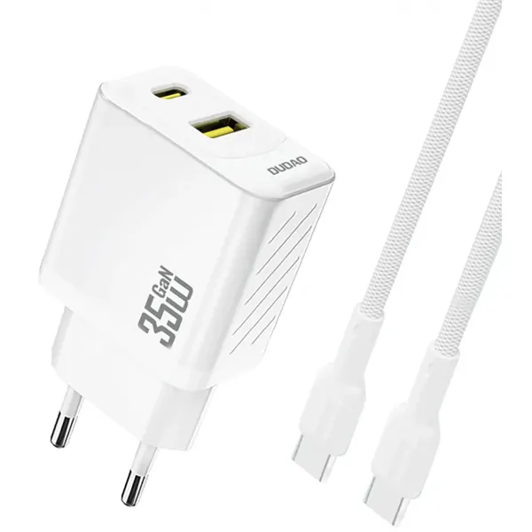 Dudao Incarcator Retea Cu Cablu USB-C Dudao A27Max, 35W, 1 x USB-A - 1 x USB-C, Alb