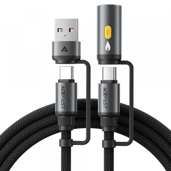 AceFast Cablu Date si Incarcare USB-C / USB-A - USB-C / Bricheta Electrica Acefast J6, 60W, 1.2m, Negru