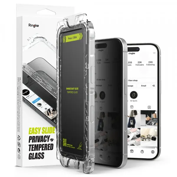 Ringke Folie de protectie Ecran Privacy Ringke Easy Slide pentru Apple iPhone 16 Plus / 15 Plus, Sticla Securizata, Full Glue, Set 2 bucati