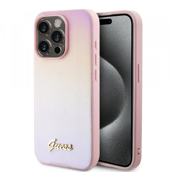 Guess Husa pentru Apple iPhone 15 Pro Max, Guess, Iridescent Metal Script, Roz