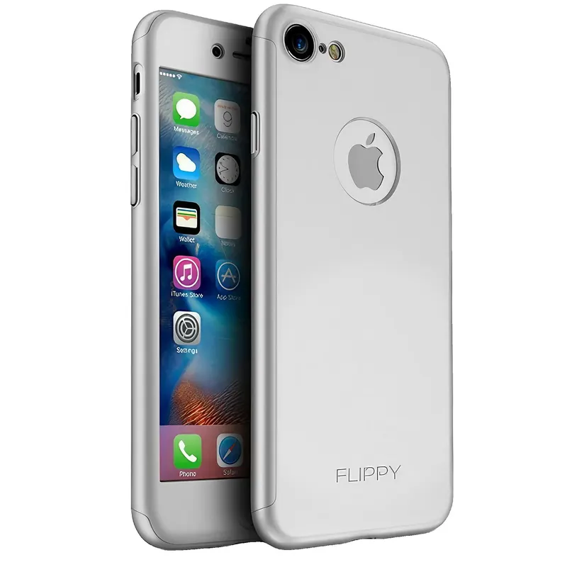 Flippy, Husa de protectie Flippy Premium Full Cover 360 pentru Apple iPhone 7 Argintiu cu Folie sti