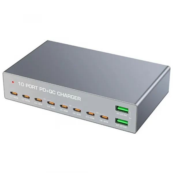 OEM Incarcator Statie OEM WLX-X6Y, 140W, 5A, 2 x USB-A - 8 x USB-C, Argintiu