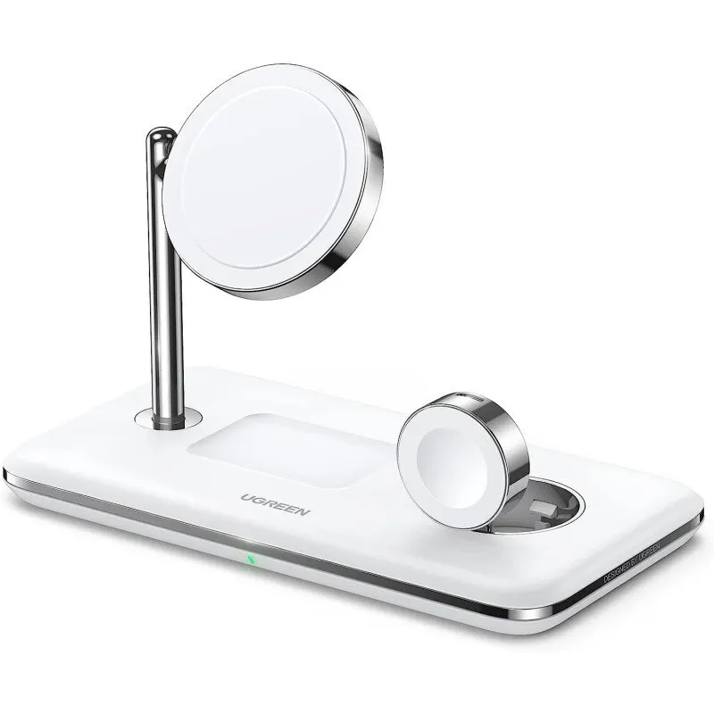 Ugreen Incarcator wireless Ugreen 3-in-1, 25W, Qi2, compatibil MagSafe, pentru iPhone, AirPods si Apple Watch, Alb