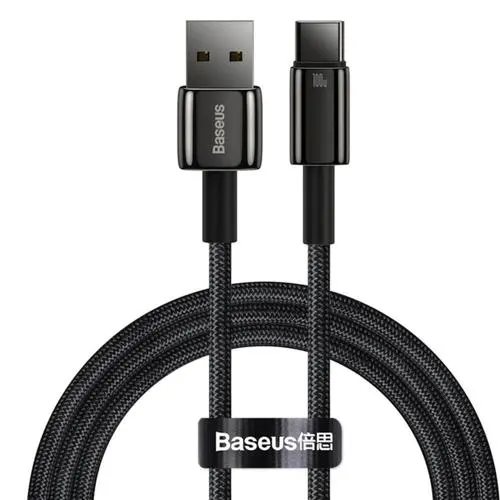 Cablu de date Baseus Tungsten Gold CAWJ000001, USB-Type-C, Super Fast Charge, 100W, 480Mbps, 1m (Negru)