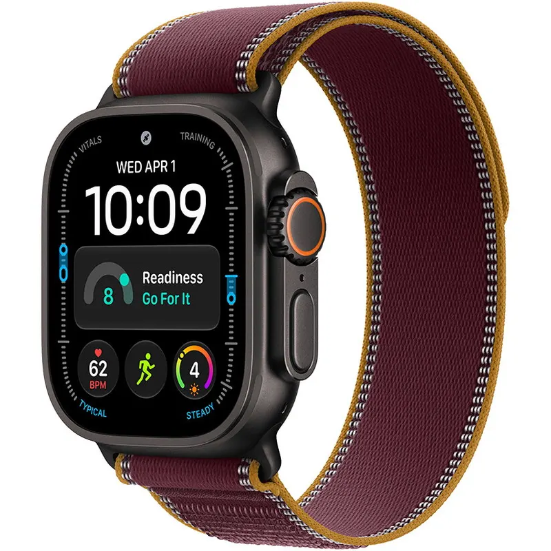 Apple Apple Watch Ultra 4 Cellular 49mm Black Titanium Case with Burgundy Trail Loop - M/L