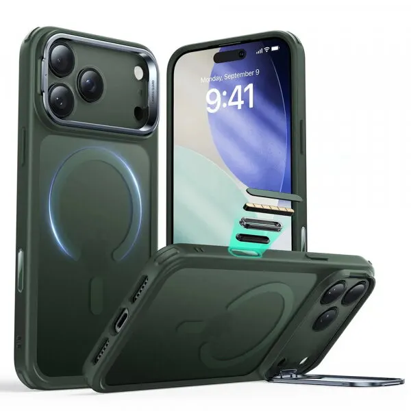 ESR Husa MagSafe pentru Apple iPhone 17 Pro, ESR, Classic Hybrid Kickstand, Verde Satinata