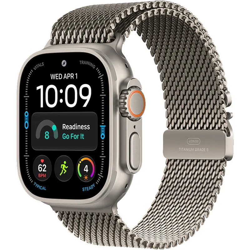 Apple Apple Watch Ultra 4 GPS + Cellular, 49 mm, carcasa din titan natural, bratara Natural Milanese Loop din titan, marime S