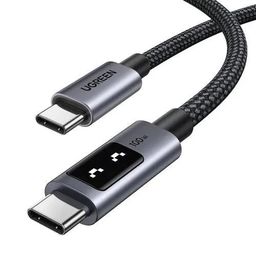 Cablu Ugreen Uno USB-C la USB-C 100W, Super Fast Power Delivery, Led Display, 1m, Negru