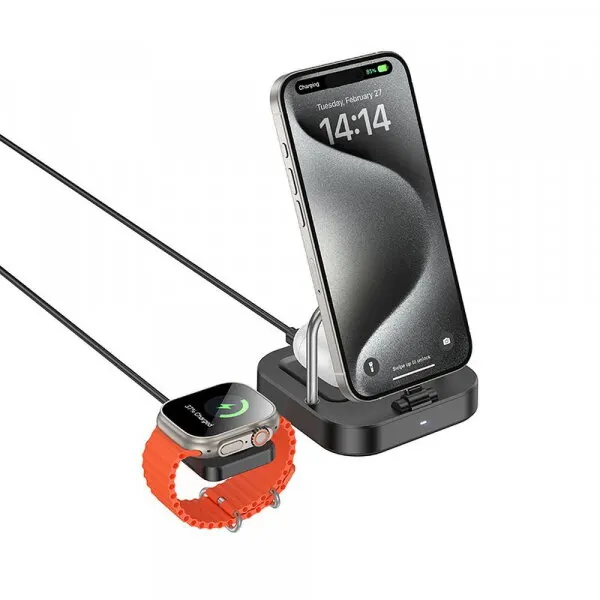 HOCO Incarcator Retea Wireless HOCO CQ16A 3in1, 15W, 1.67A, Negru