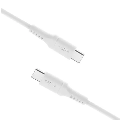 Cablu lung pentru incarcare si date Liquid FIXED din silicon, conectori USB-C/USB-C, suport PD, 2m, USB 2.0, 60W (Alb)
