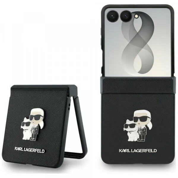 Karl Lagerfeld Husa pentru Samsung Galaxy Z Flip8 F776, Karl Lagerfeld, Saffiano Karl & Choupette Metal Pin, Neagra