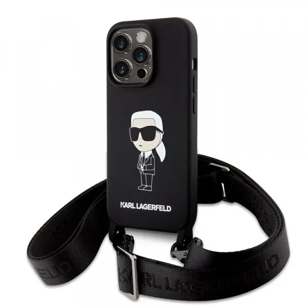 Karl Lagerfeld Husa pentru Apple iPhone 15 Pro Max, Karl Lagerfeld, Silicone Crossbody Ikonik Karl, Neagra