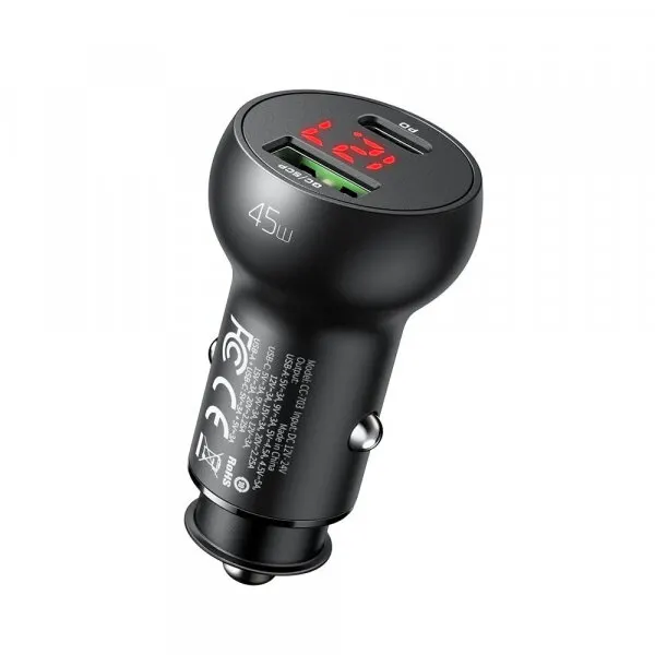 Mcdodo Incarcator Auto McDodo CC-7030 Display, 45W, 5A, 1 x USB-A - 1 x USB-C, Negru