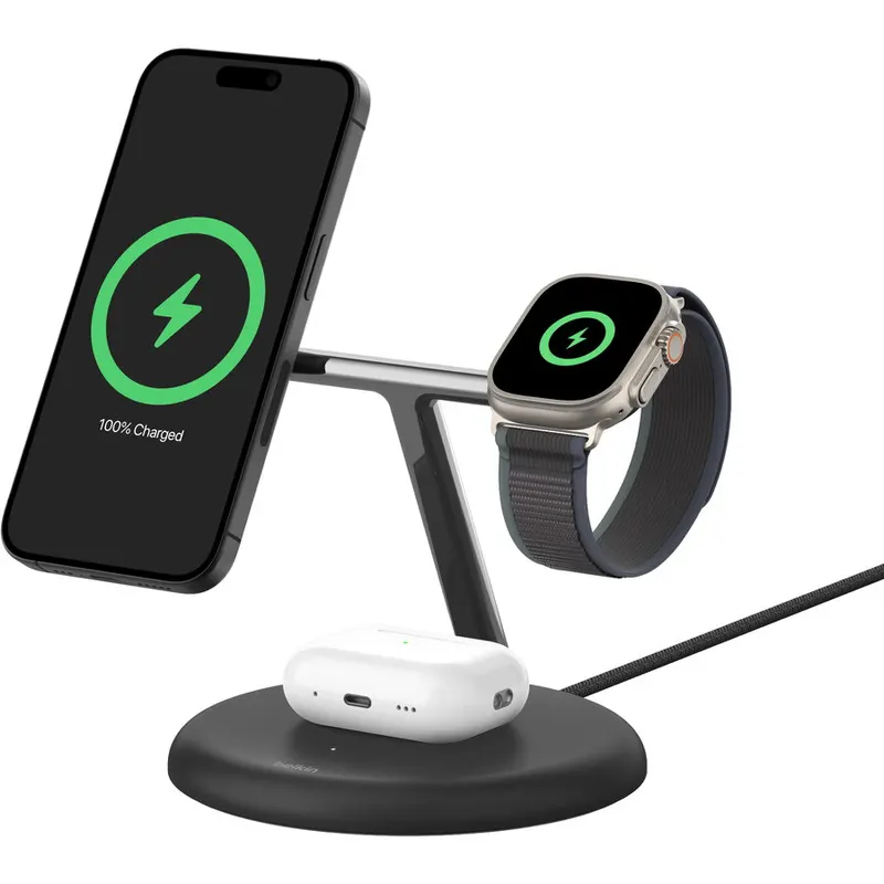 Belkin Belkin BOOST CHARGE 3-in-1 Magnetic Wireless Charging Stand with Qi2 15W - Black