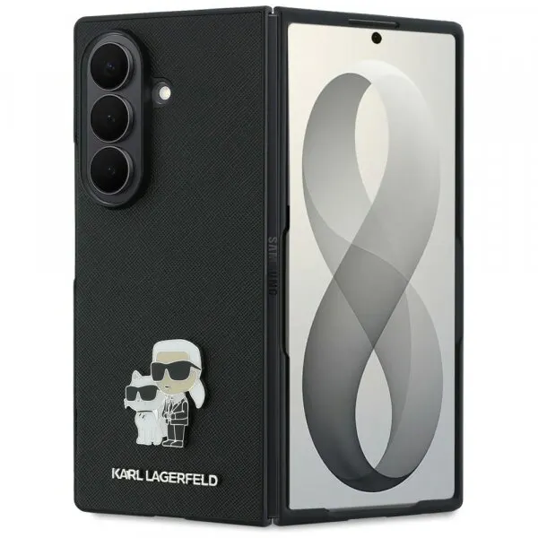 Karl Lagerfeld Husa pentru Samsung Galaxy Z Fold8 Ultra F976, Karl Lagerfeld, Saffiano Karl & Choupette Metal Pin, Neagra