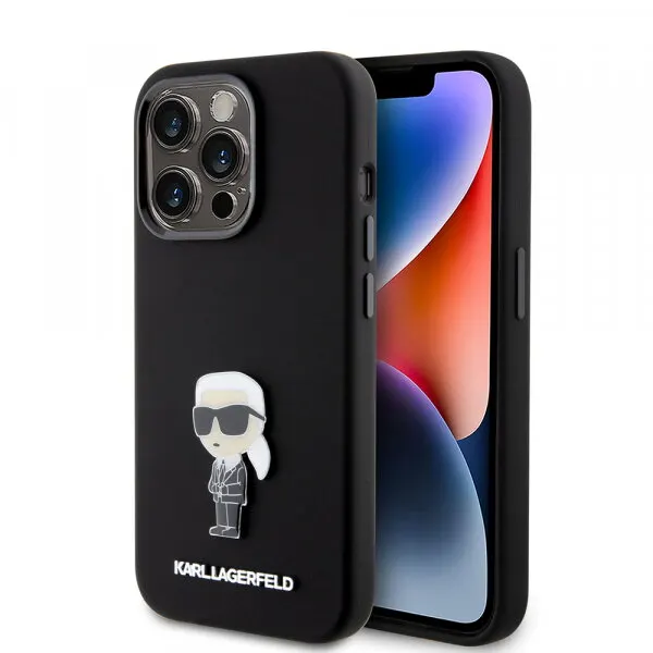Karl Lagerfeld Husa pentru Apple iPhone 15 Pro, Karl Lagerfeld, Silicone Metal Ikonik, Neagra