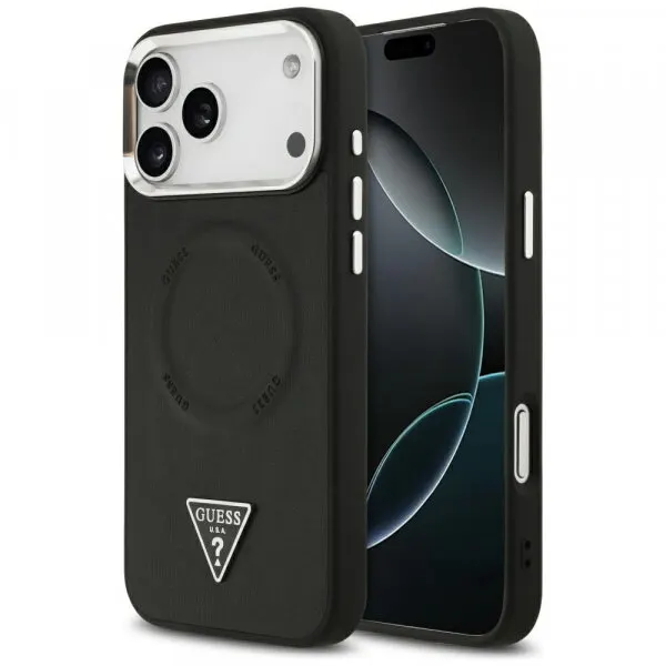 Guess Husa MagSafe pentru Apple iPhone 17 Pro Max, Guess, Triangle Logo, Neagra Argintie