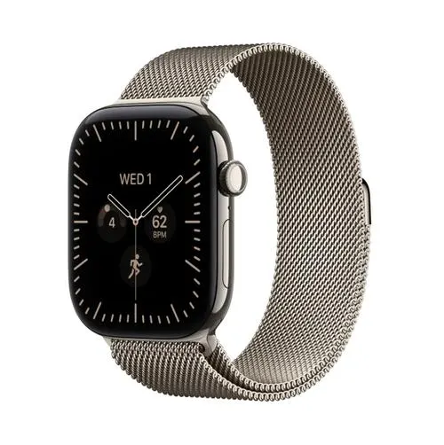 Smartwatch Apple Watch 12, GPS + Cellular, 46mm, Ecran Retina LTPO OLED, Chip S11 cu Procesor Dual-Core, 64GB Flash, Wi-Fi, Bluetooth, Carcasa Titanium, Curea Milanese Loop M/L (Argintiu)