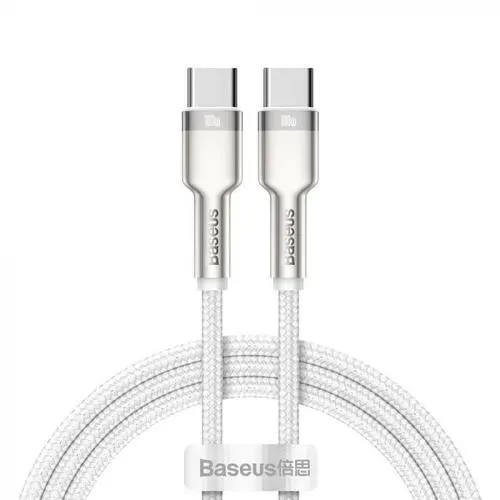 Cablu de date Baseus Cafule Metal CATJK-C02, USB Type-C - USB Type-C, 100W, 1m, impletitura nylon (Alb)