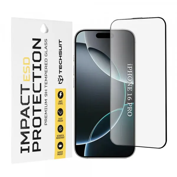 techsuit Folie de protectie Ecran Techsuit pentru Apple iPhone 16 Pro, Sticla Securizata, Full Glue, Neagra