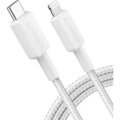Anker Cablu alimentare si date Anker, USB Type-C (T) la Lightning (T), 1.8m rata transfer 480 Mbps, invelis nylon, braided, Alb, A81B6G21
