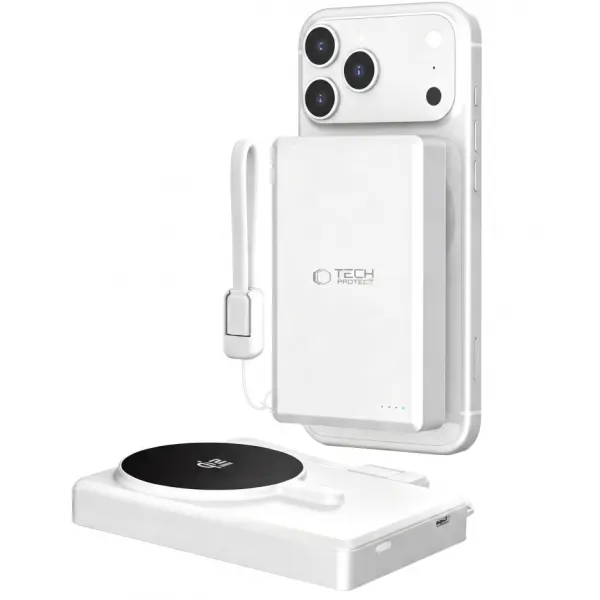 Tech-Protect Baterie Externa Wireless Tech-Protect PB40 LifeMag, 10000mAh, 25W, PD + FQI, 1 x QI - 1 x USB-C, Argintie
