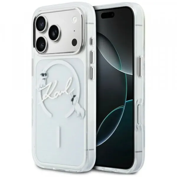 Karl Lagerfeld Husa MagSafe pentru Apple iPhone 18 Pro / 17 Pro, Karl Lagerfeld, IML Choupette Karl Script Logo, Transparenta