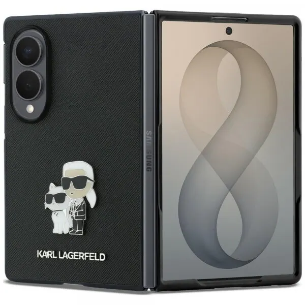 Karl Lagerfeld Husa pentru Samsung Galaxy Z Fold8 F971, Karl Lagerfeld, Saffiano Karl & Choupette Metal Pin, Neagra