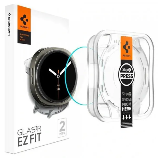 Spigen Folie Protectie Spigen GlastR EZ FIT pentru Samsung Galaxy Watch9 / Watch8 40mm, Set 2 bucati, Sticla Securizata AGL09874