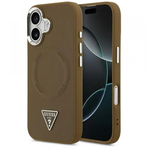 Guess Husa MagSafe pentru Apple iPhone 17, Guess, Triangle Logo, Maro Argintie