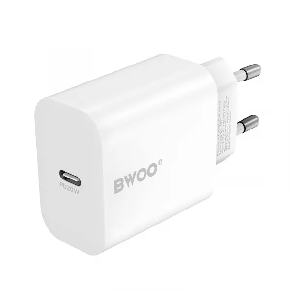 BWOO Incarcator Retea BWOO CDA233, 20W, 3A, 1 x USB-C, Alb