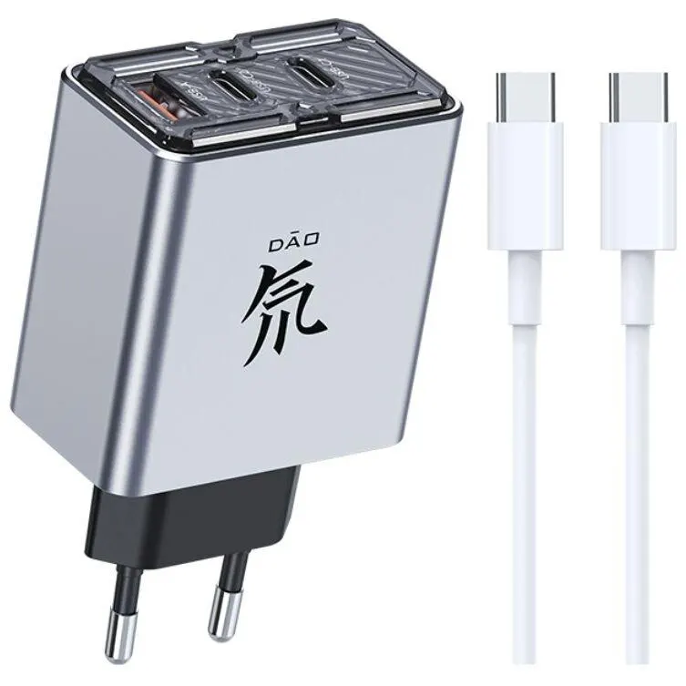ZTE Incarcator retea ZTE PA0214E, 80W GaN, cablu 100W, 2 x USB-C, 1 x USB, Gri