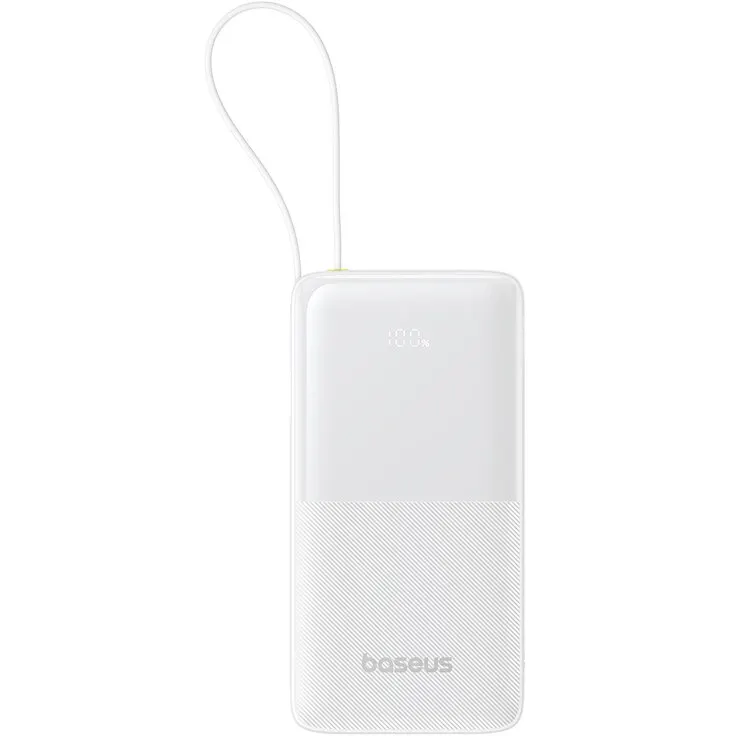 BASEUS Baterie externa Baseus Bipow 2 20000 mAh, Digital Display, cu cablu USB-C incorporat, 20W, Alb