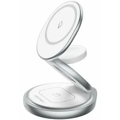 Vention Statie incarcare wireless 3in1 Vention, MagSafe, telefon 15W, ceas 2.5W, casti 3W, fast charge, pliabil, magnetic, 1 x USB-C incarcare, argintiu
