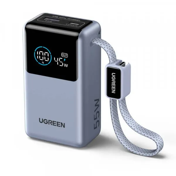 Ugreen Baterie Externa Ugreen Nexode Pro PB727 (75701B), 10000mAh, 55W, QC + PD, 1 x USB-A - 2 x USB-C, Gri