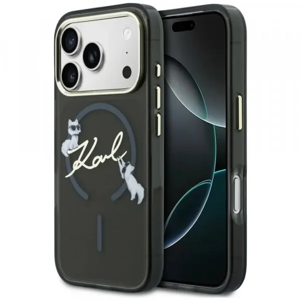 Karl Lagerfeld Husa MagSafe pentru Apple iPhone 18 Pro, Karl Lagerfeld, IML Choupette Karl Script Logo, Neagra