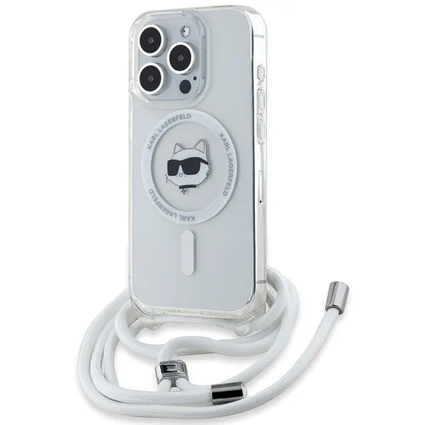 Karl Lagerfeld Husa MagSafe pentru Apple iPhone 15 Pro Max, Karl Lagerfeld, IML Crossbody Choupette's Head with Strap, Transparenta