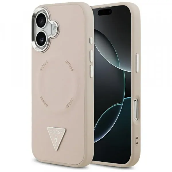 Guess Husa MagSafe pentru Apple iPhone 17, Guess, Triangle Logo, Roz Argintie