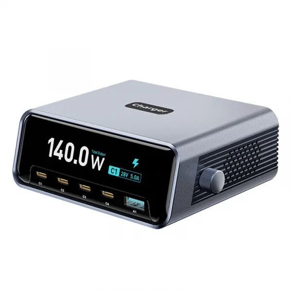 OEM Incarcator Statie OEM WLX-60G, 140W, 5A, 1 x USB-A - 4 x USB-C, Gri