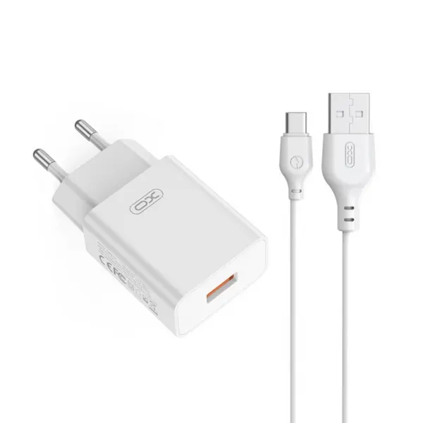 XO Design Incarcator Retea Cu Cablu USB-C XO Design L127, 18W, 3A, 1 x USB-A, Alb