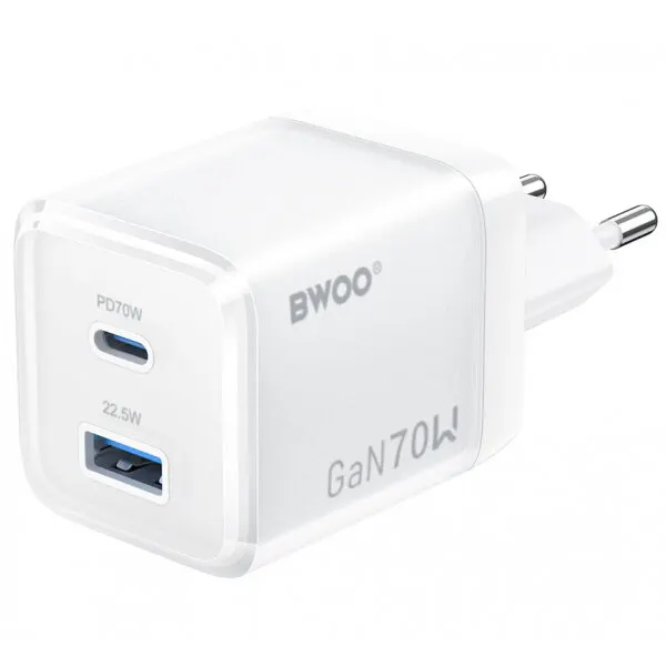 BWOO Incarcator Retea BWOO CDA224, 70W, 3.25A, 1 x USB-A - 1 x USB-C, Alb