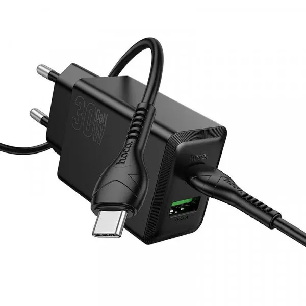 HOCO Incarcator Retea Cu Cablu USB-C HOCO N71, 30W, 3A, 1 x USB-A - 1 x USB-C, Negru
