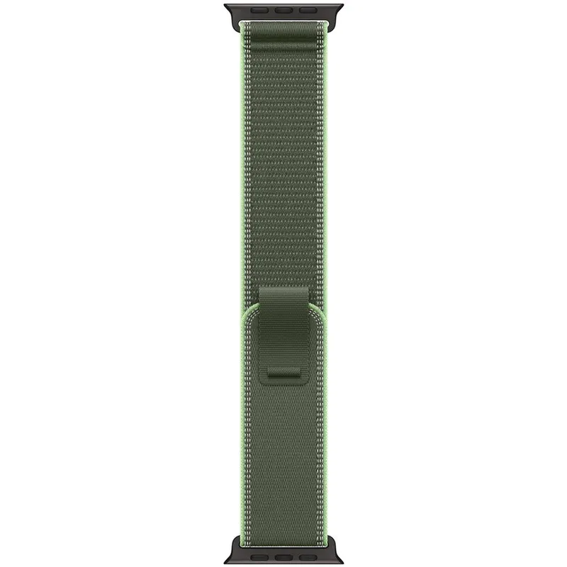 Apple Curea Smartwatch Apple MG9N4ZM/A, pentru Apple Watch 49 mm, Verde neon Trail Loop, Marime S/M, Negru Titanium Finish