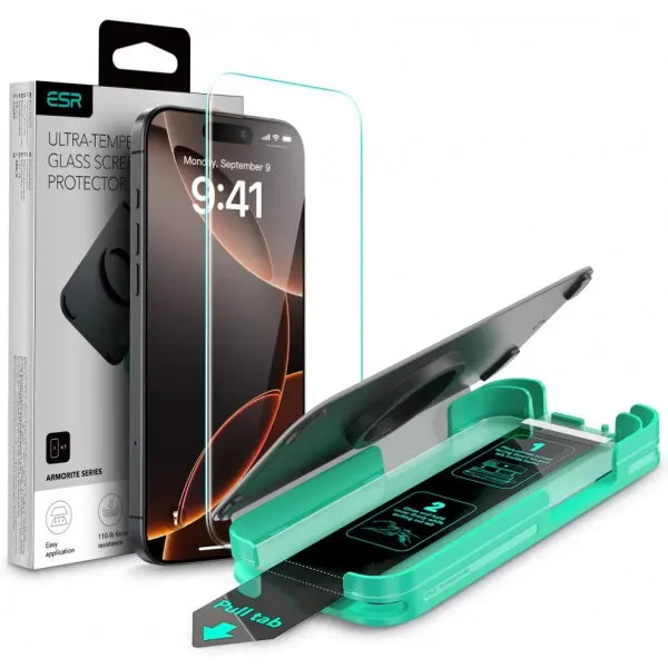 ESR Folie de protectie Ecran ESR Armorite pentru Apple iPhone 16 Pro Max, Sticla Securizata, Full Glue, Neagra