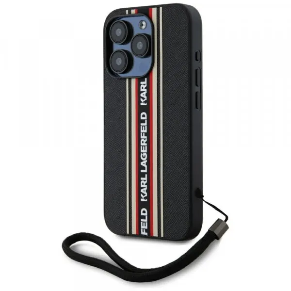 Karl Lagerfeld Husa pentru Apple iPhone 15 Pro Max, Karl Lagerfeld, Saffiano Athleisure Stripes with Strap, Rosie